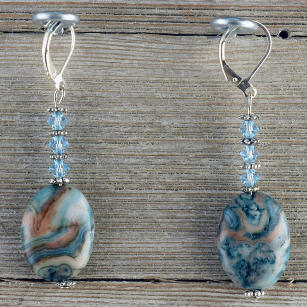 Blue Crazy Lace Agate & Crystal Necklace Set - Picture 2 of 4